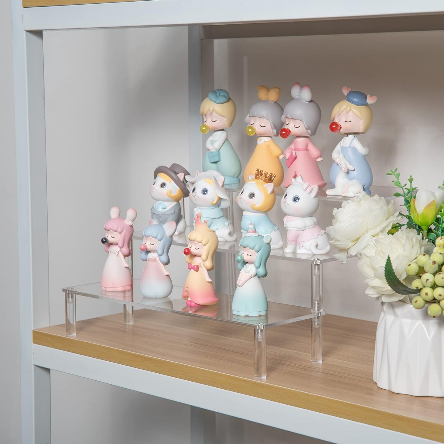 BYCY Acrylic 3-Tier Riser Display Shelf for Figurines, Desserts Holder, Collections Organizer and Cosmetic Items Shelf (3tier-Clear)