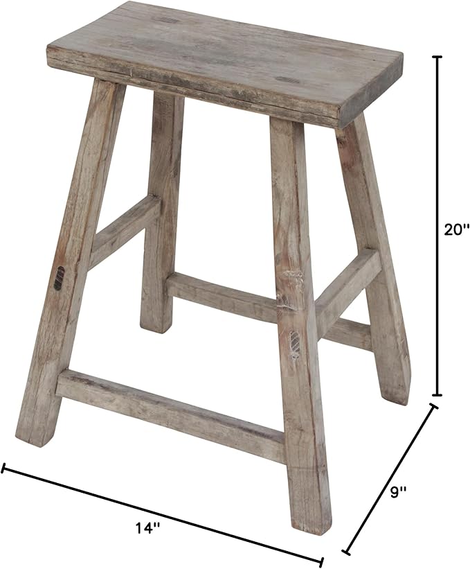 Artissance Vintage Wooden Stool, Solid Natural Wood 12–20" W x 6–9" D x 18–22" H - Image 14