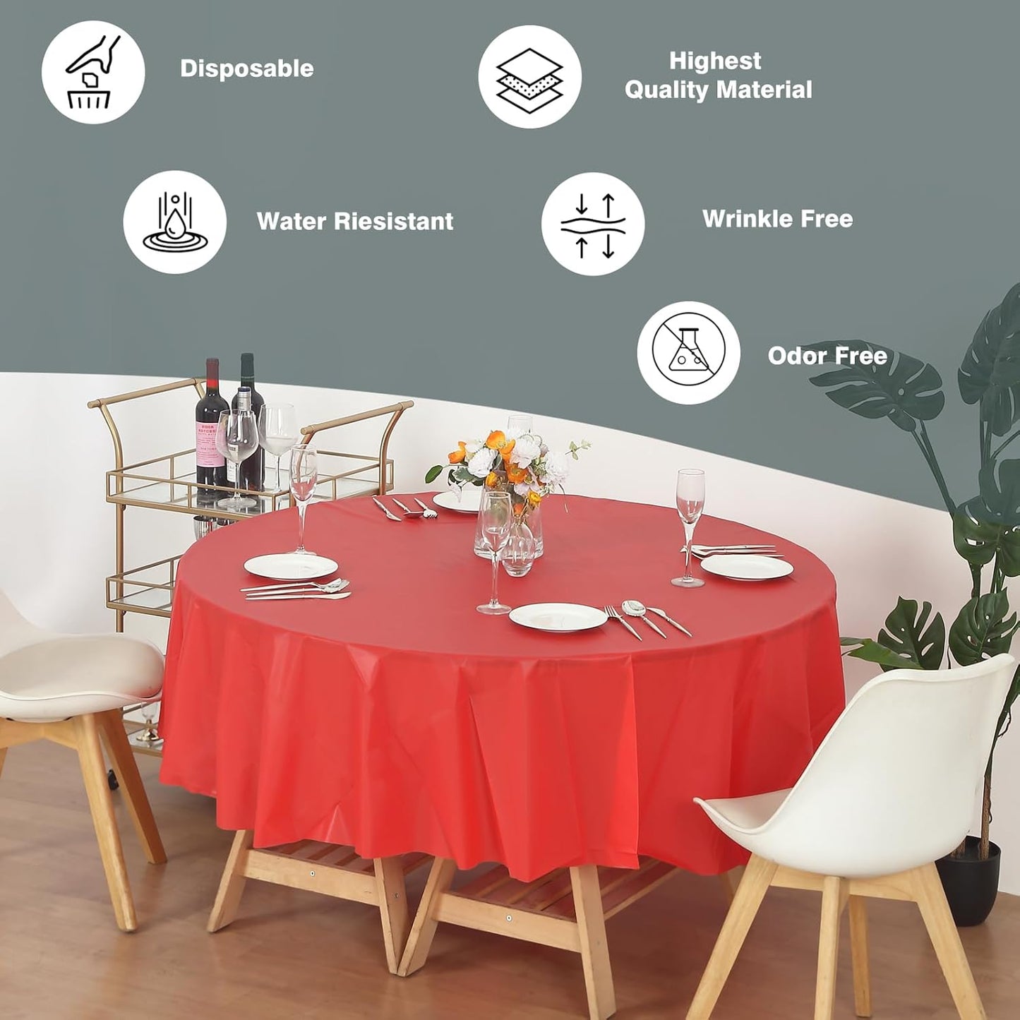 Evershine (4-Pack Heavy Duty Plastic Table Covers Tablecloth (Reusable) (Round 84", Red)