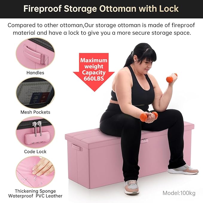 DocSafe Storage Ottoman Bench, Fireproof＆Waterproof Folding Bench - Image 7