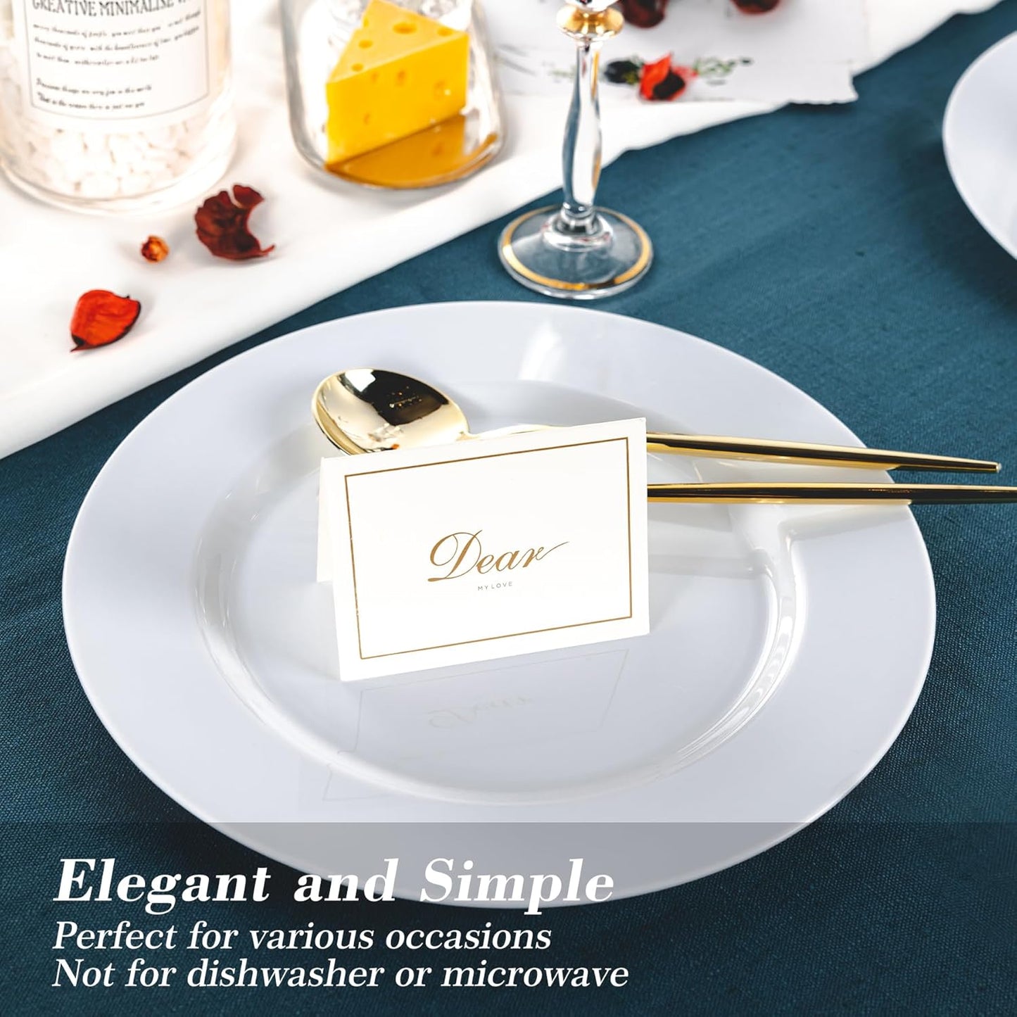 N9R 100PCS White Plastic Plates, 10.25inch Heavy Duty Plastic Disposable Plates, Premium Elegant Dinner Plates for Party