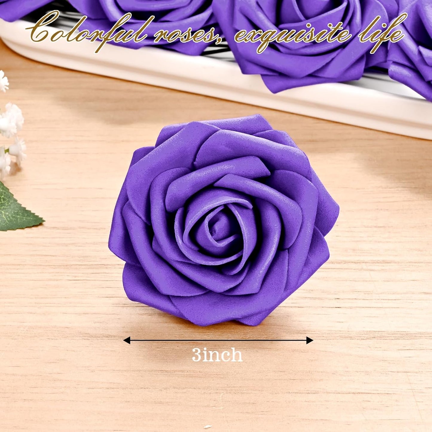 BLEUM CADE 36Pcs Artificial Flowers Fake Roses with Stems, Deep Purple Boxed Foam Roses for DIY Bouquets Centerpieces Wedding Party Arrangement Bridal Shower Decor