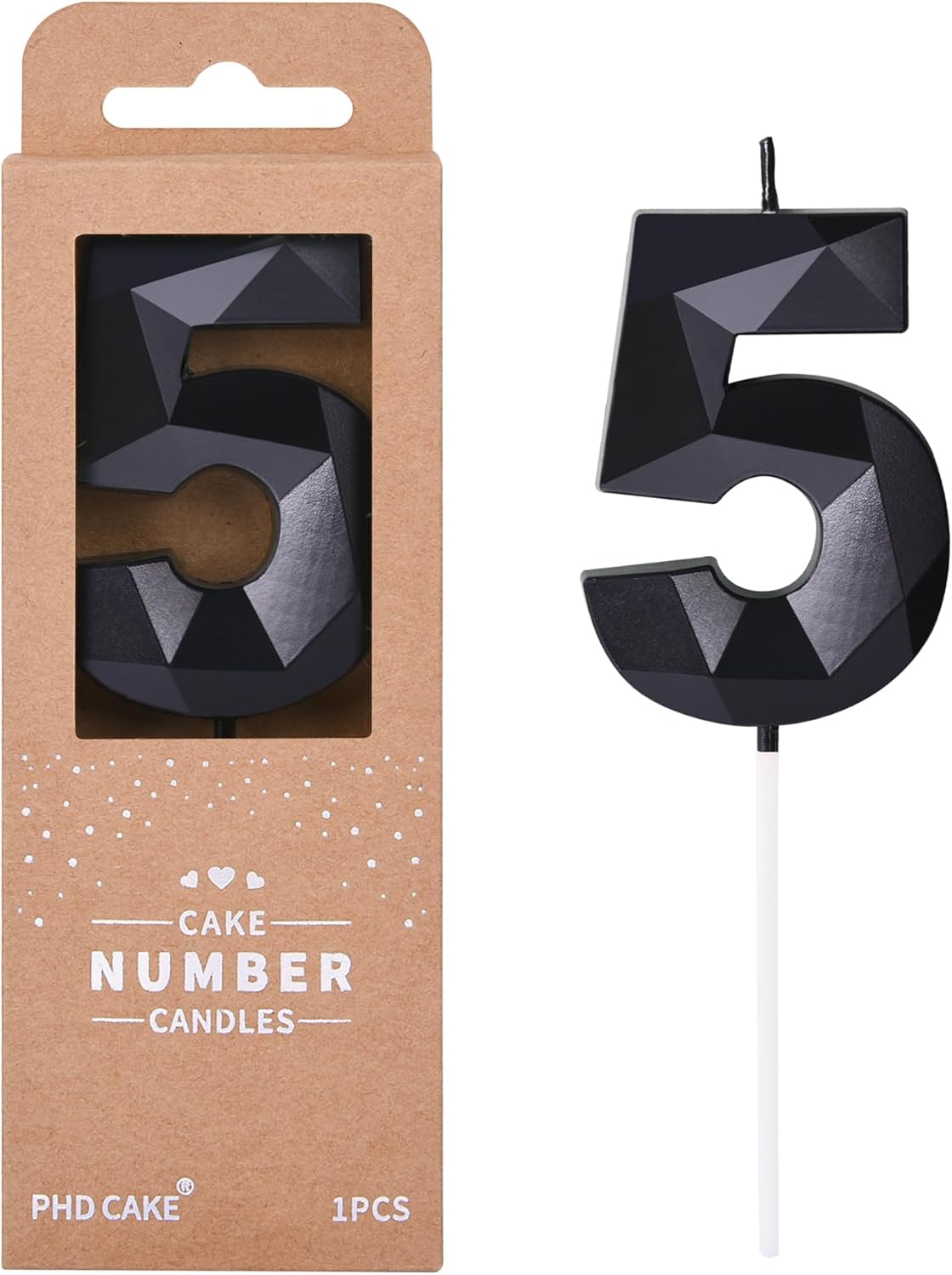 PHD CAKE 2.76 Inch Crystal Black 5 Number Birthday Candles, Black Number Candles, Cake Number Candles, Party Celebration