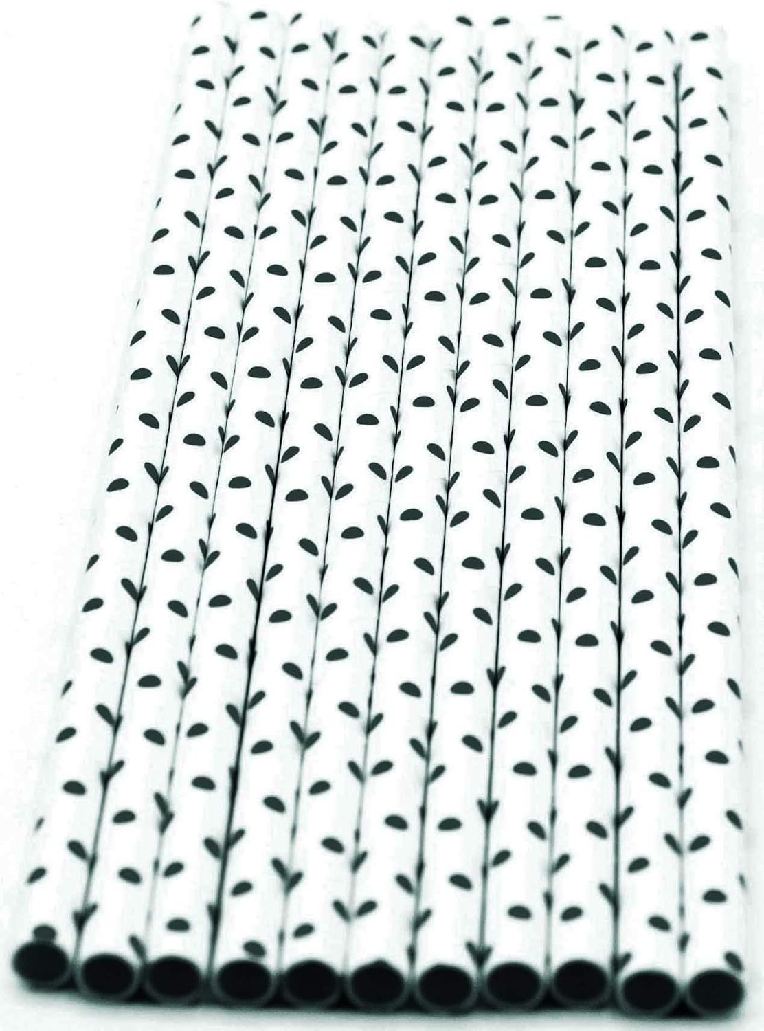 Pack of 300 Black Polka Dot Biodegradable 4-Ply Paper Drinking Straws (Compostable, Non-toxic, BPA-free)