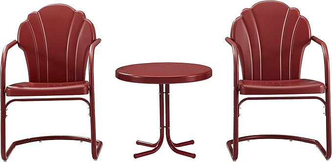 Crosley Furniture Tulip 3-Piece Outdoor Chair and Side Table Set, Retro Metal - Image 2