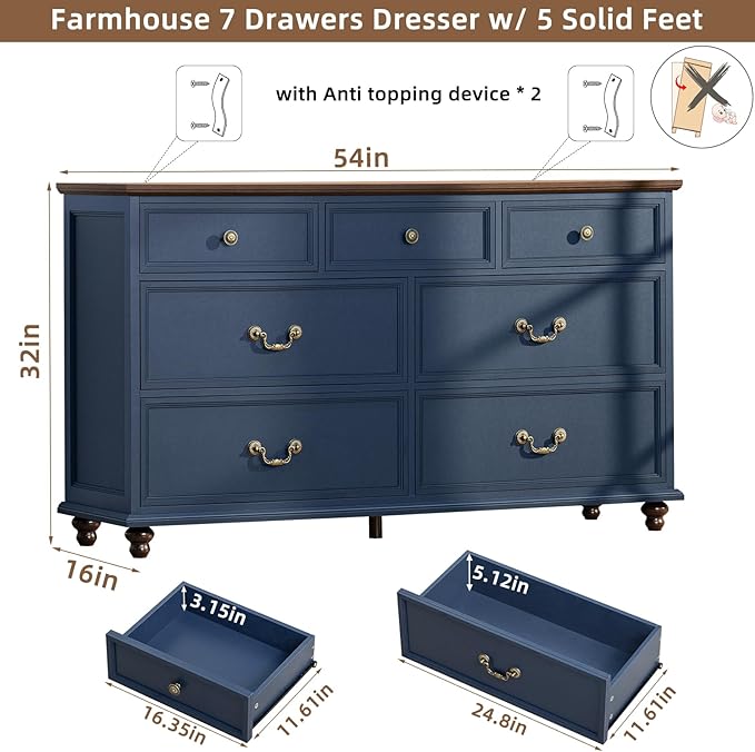 Joaxswe Farmhouse 54" 7 Drawers Dresser - Image 2