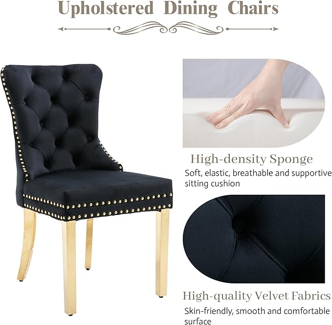 KCC Velvet Dining Chairs Set of 4, Upholstered High-end Tufted Dining Chair - Image 6