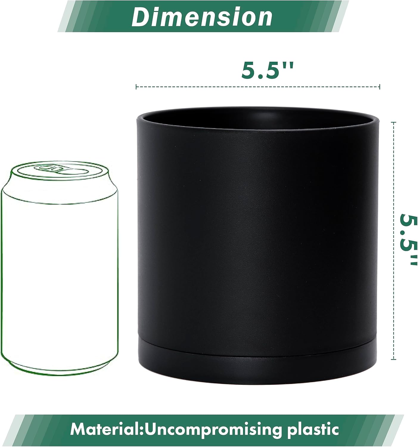 D'vine Dev 2 Pack 5.5 Inch Modern Plastic Plant Pots, Small Garden Planters for Plant with Drainage Holes and Saucers, Black Color, 74-Y-H-1