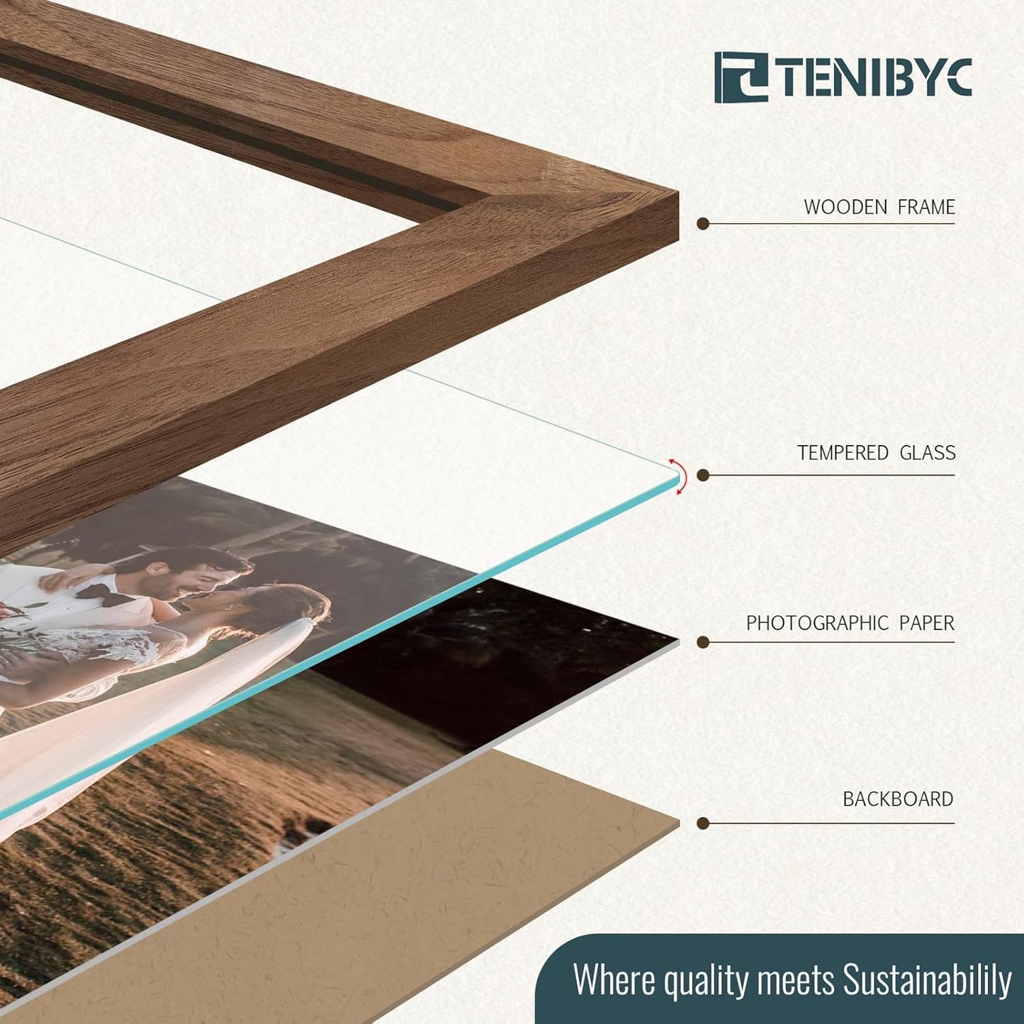 9x12 Frame 4 Pack - Brown Woodgrain, HD Tempered Glass, Natural Walnut Picture Frame 9 x 12, Table or Wall Display