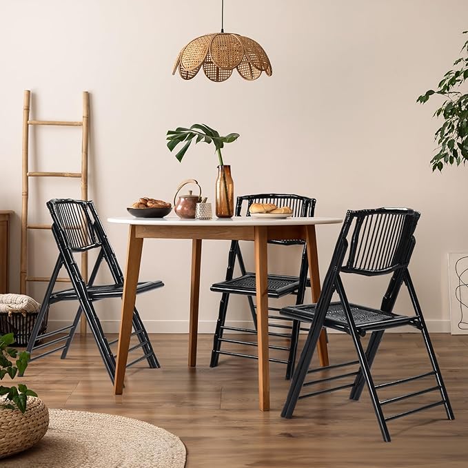 VINGLI Bamboo Folding Chair, Foldable Dining Wood Chairs Comfortable Seat - Image 2