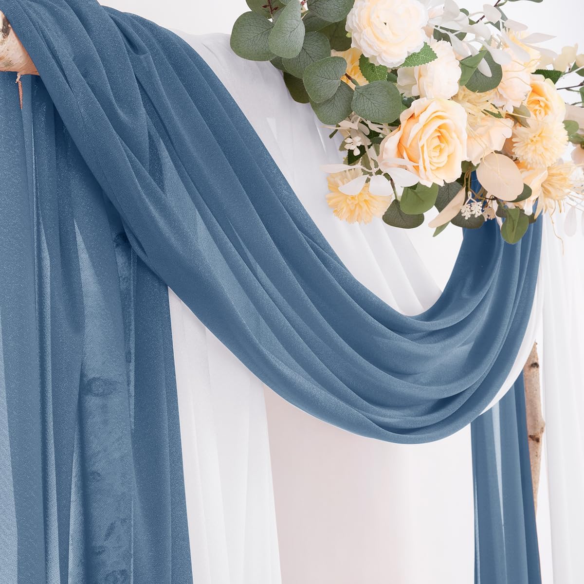 Socomi Wedding Arch Draping Fabric 29" x 20Ft 2 Panels Dusty Blue and White Sheer Outdoor Curtain Drapes Extra Long for Bridal Baby Shower Birthday Party Decor