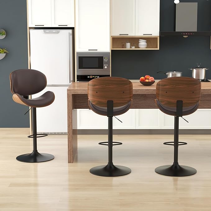 KCC Bar Stools Set of 3, Swivel Adjustable Height Barstools, PU Leather - Image 5