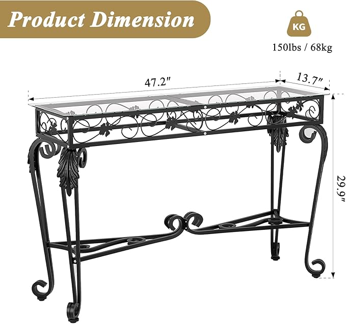 HavenlyYouth Console Table 47.2", Tempered Glass Sofa Tables, Vintage Entryway - Image 3