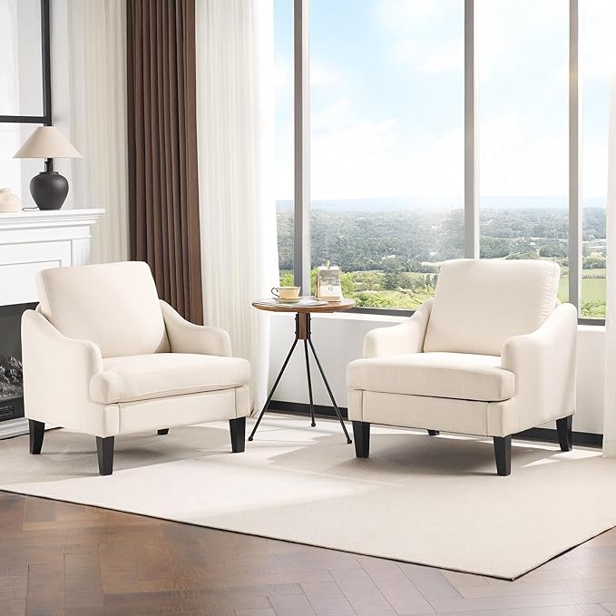 VINGLI Linen Fabric Accent Chairs Set of 2, Comfy Sofa Chair Living Room by VINGLI