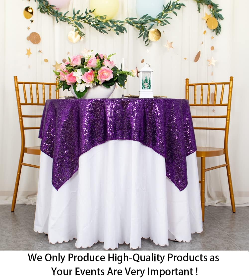 ShinyBeauty Sequin Tablecloth - Square 54x54-Inch Purple Glitter Tablecloth for Round Table - Wedding & Party
