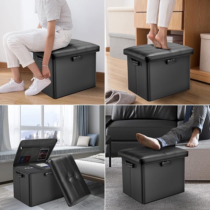 DocSafe Storage Ottoman with Lock, Fireproof Folding Ottoman Foot Rest Stool - Image 4