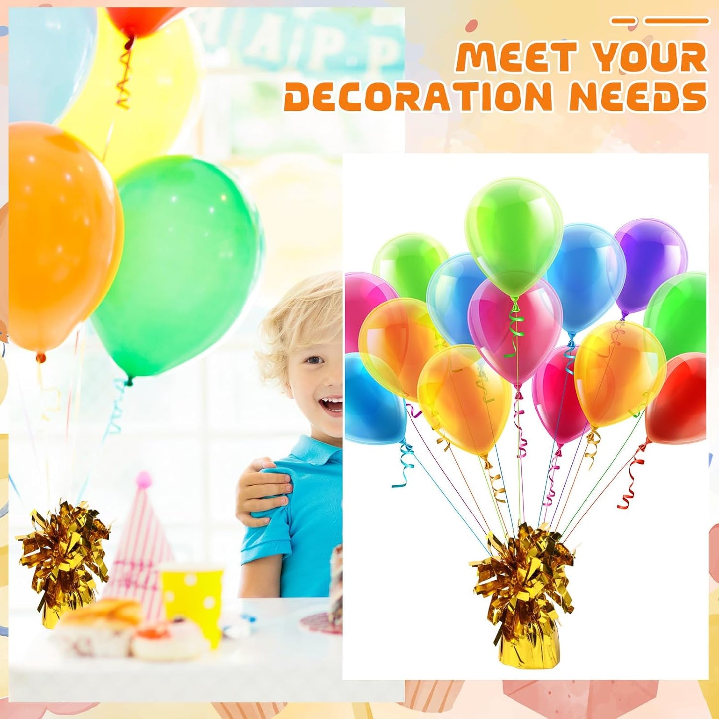 6 Pack Gold Balloon Weights Metallic Holder Anchors Balloon Holder Weights for for Birthday 2025 Graduation Party Christmas Wedding Celebration Decoration (Gold)