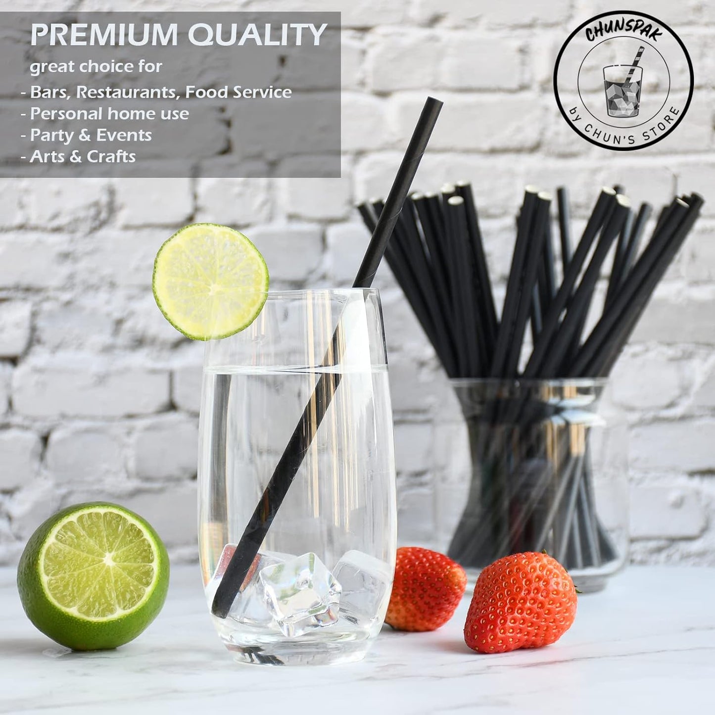 Black Paper Drinking Straws Bulk Individually Wrapped - 1000 Counts, 7.75" x0.24" - For Cocktail, Coffee, Bars and Restaurants