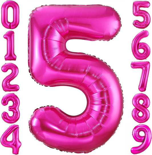 Hot Pink 5 Balloon,40 Inch Number 5 Balloon,5 Birthday Balloon Decorations, Foil Mylar Helium 5 Balloon Number for Birthday Party Decorations