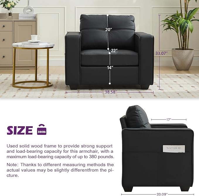 TYBOATLE Black Faux Leather Sofa Sectional Couches - Image 2