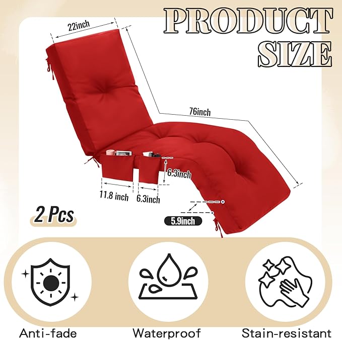 Kigley Outdoor Chaise Lounge Cushions - Image 2