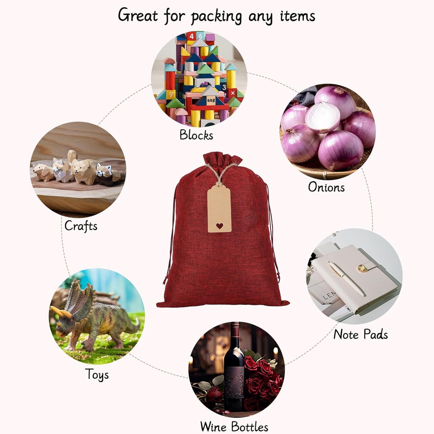 Tapleap Burlap Bags with Drawstring - 10Pcs 10x14 Red Gift Sacks for Wrapping Halloween Favors, Seeds, Root Ball, For Birthday, Wedding, Rustic Themed Party or Household Use