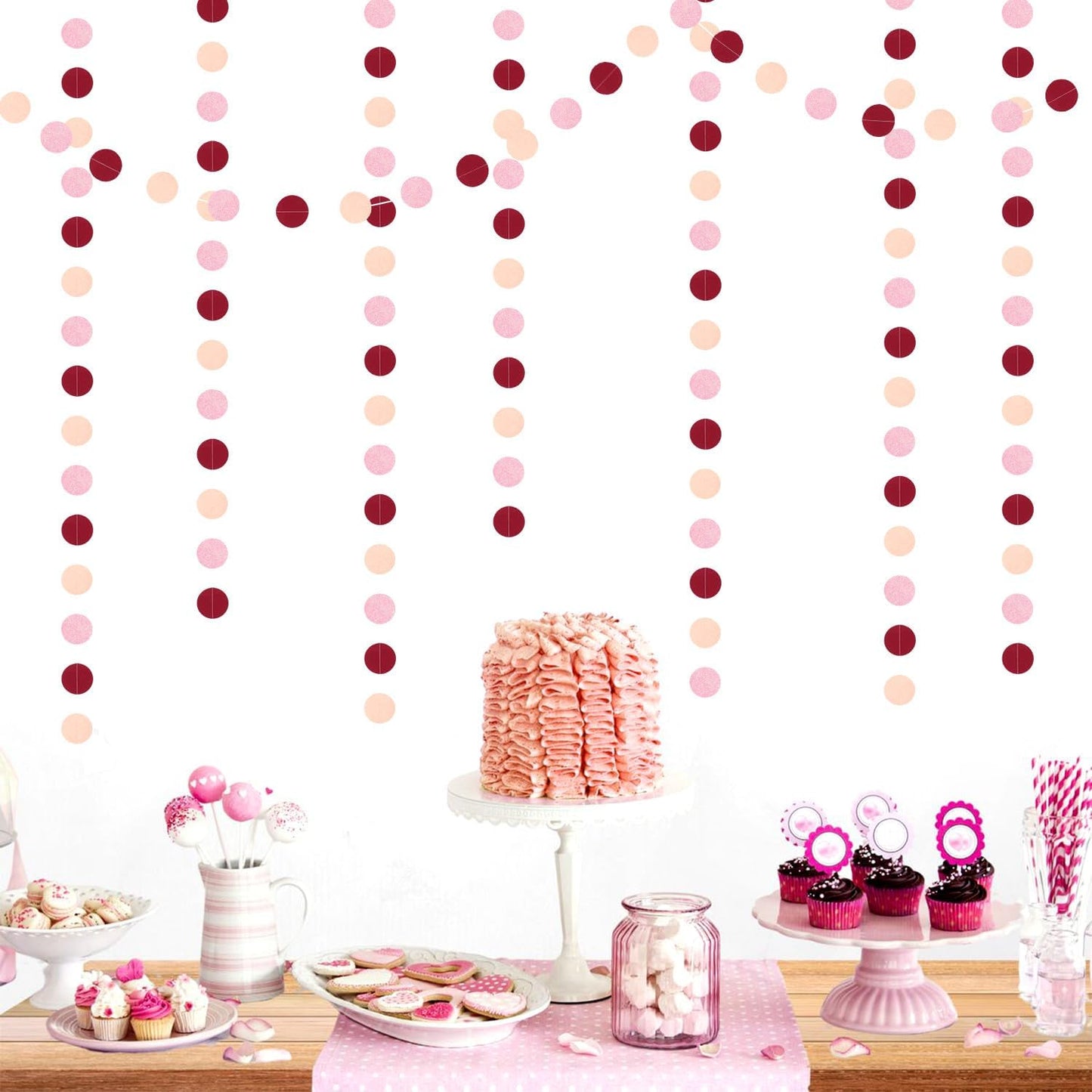 Burgundy Pink Peach Party-Decorations Paper-Garland - 52ft Rose Gold Glitter Streamers Banner,Birthday Princess Baby Bridal Shower Wedding Hanging Supplies Decor Hugfond