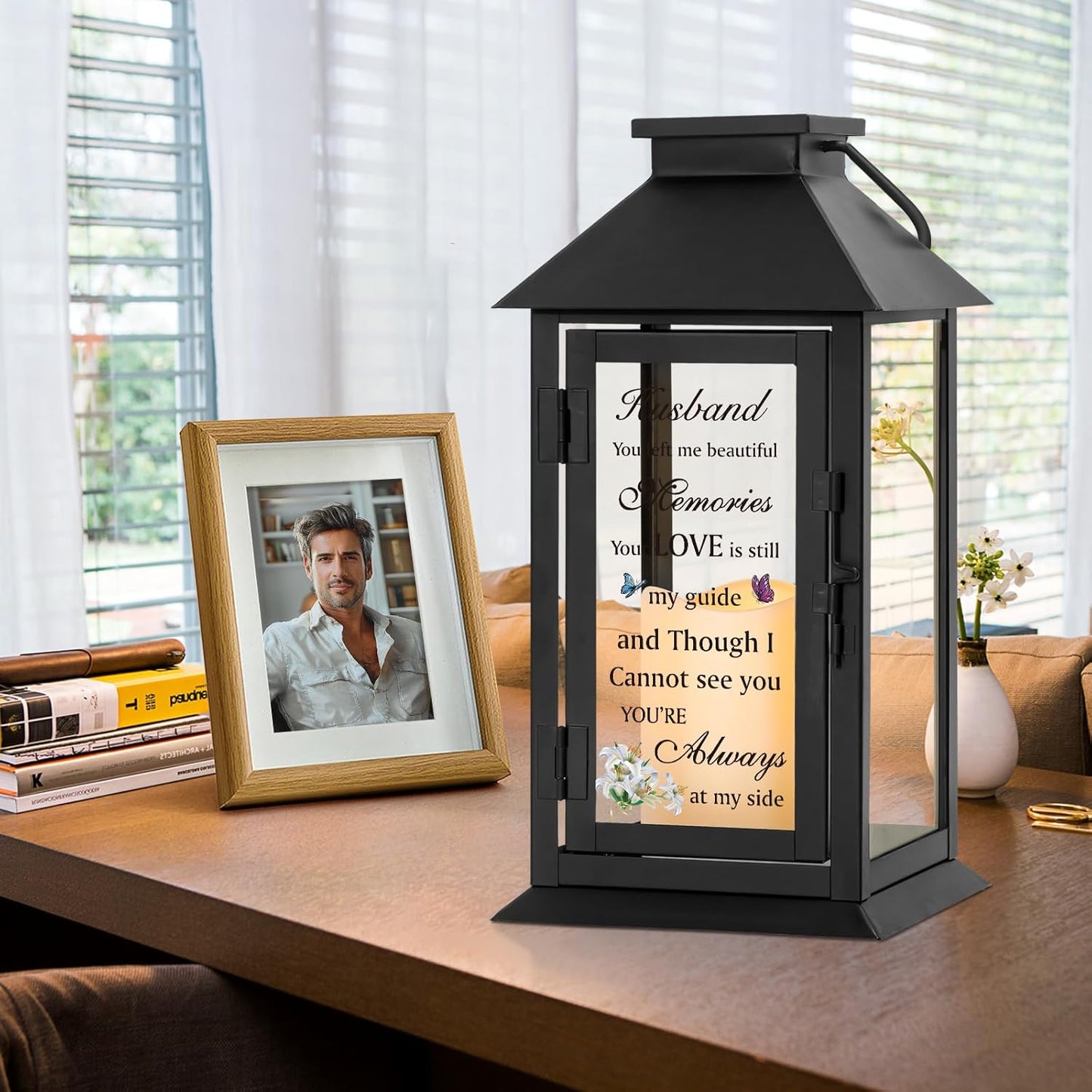 Memorial Gift for Loss of Husband Memorial Lantern for Loss of Husband Sympathy Gift Remembrance Gifts Bereavement Gifts for Loss of Husband Sympathy Lantern with LED Candle