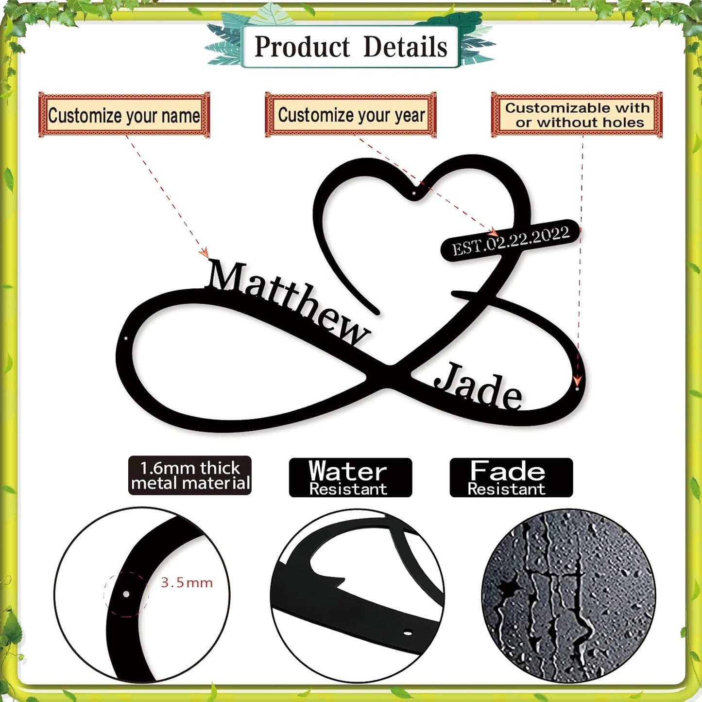 Infinity Heart Metal Wall Decor, Unique Infinity Heart Wall Decor Love Sign Plaque Steel Art Geometric Wall Decor Set Cut Out for Outside