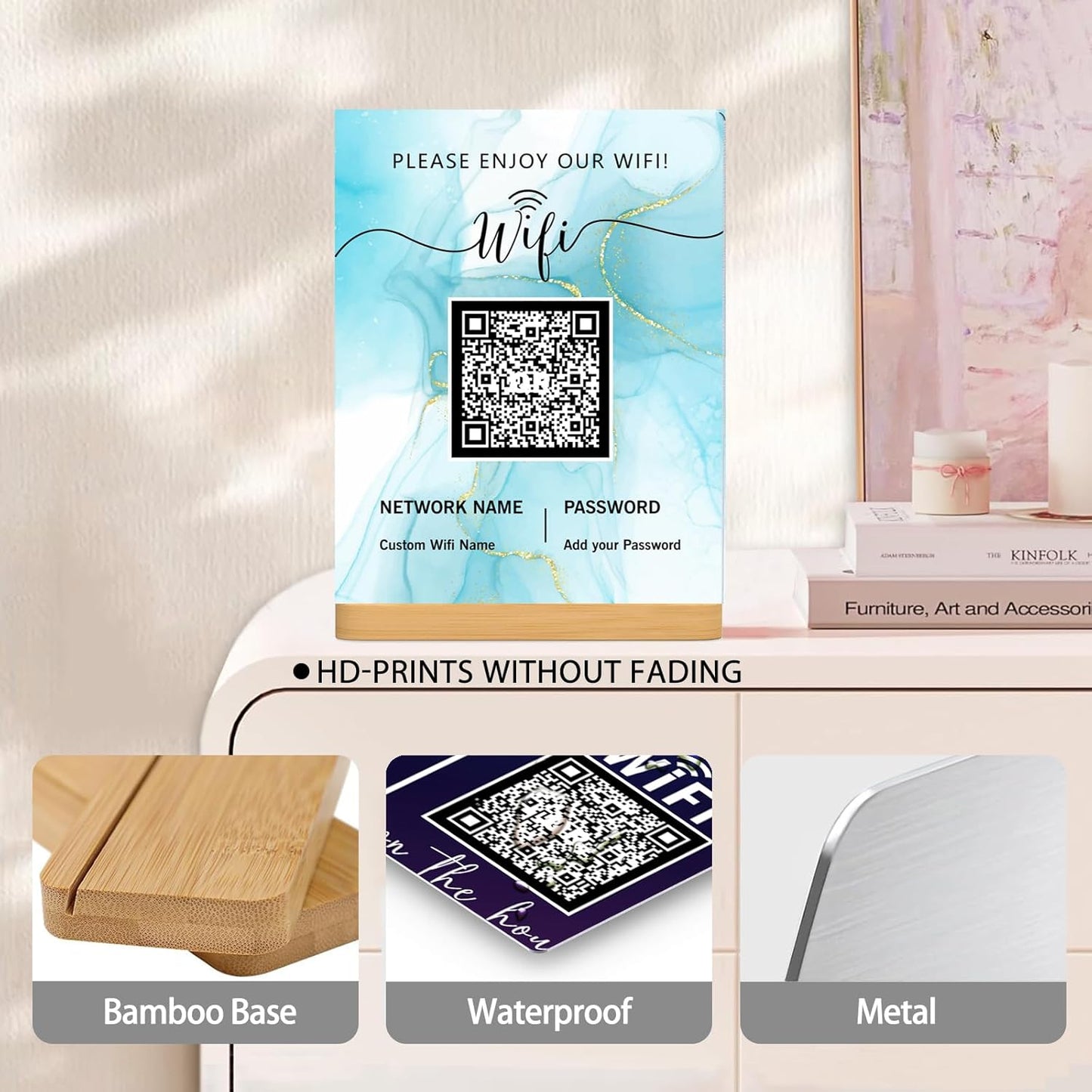 Personalized Custom Metal QR Code Sign Venmo Cashapp Scan to Pay with Stand Instagram Facebook Social Media QR Signs Bar Code QR Plaque Print for Business Salon Beauty Store Restaurant Wifi Sign (W4)