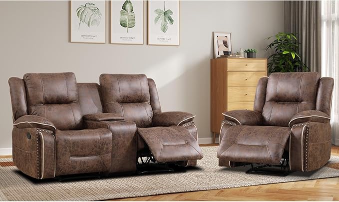 EBELLO Faux Leather Manual Recliner Sofa Set, 1 Seat Reclining Chair and a - Image 6