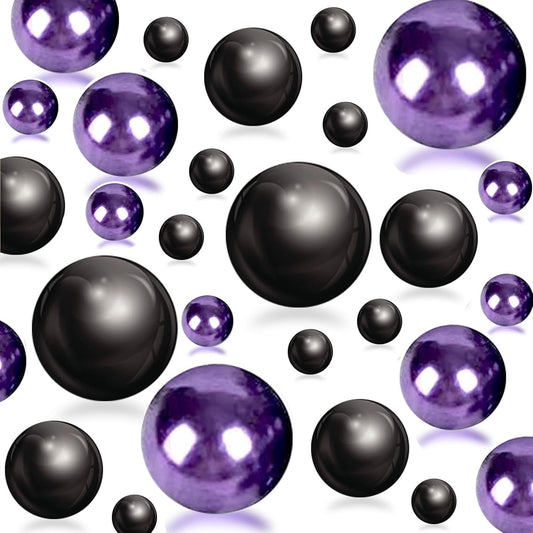150Pcs Black&Dark Purple Polished No Hole Faux Pearl Beads for Vase Filling Decorations, Plastic Pearls Vase Fillers, Table Scatters, Wedding Centerpiece, Home Decor, 8/14/20 mm