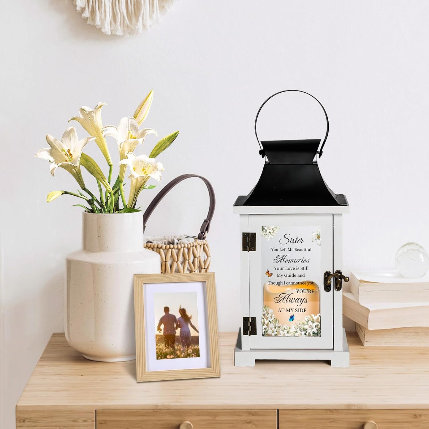 Memorial Lantern Bereavement Sympathy Gifts in Memory of Loved One Memorial Gifts for Loss of Sister Remembrance Gifts for Loss of Sister with LED Candle