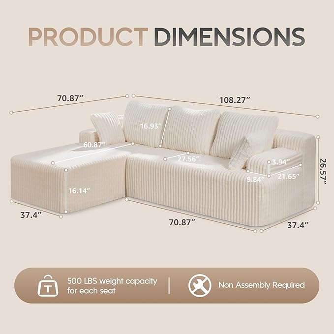 Hobestluk Modular Sectional Sofa Couches L-Shape Couch 3 Seat Modular Sofa - Image 2