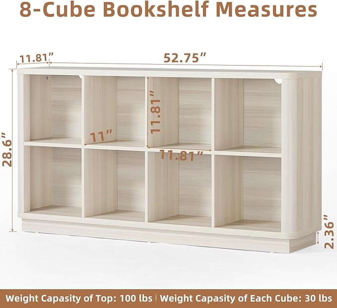 Joaxswe 8 Cube Storage Bookcase, Wood Low 2-Tier Cubby Console Bookshelf - Image 2