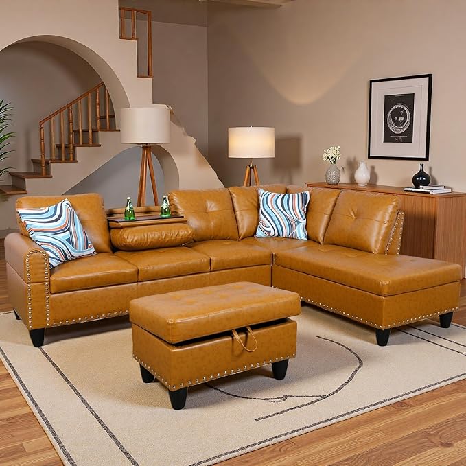 97.5" Yellow Couch L Shaped Couch Set, Modular Sectional Couches - Image 6