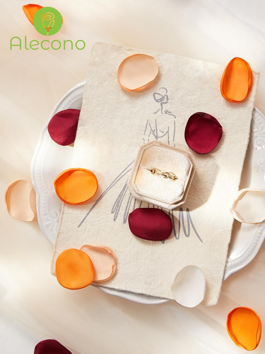 Alecono 𝟲𝟬𝟬𝙋𝙘𝙨 Silk Rose Petals, Faux Rose Flower Petals Bulk for Wedding Flower Girl, Fall Orange Fake Silk Petals Artificial Flower Petals for Bridal Shower