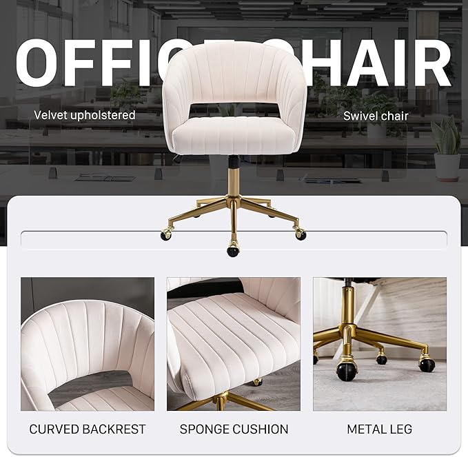 Home Office Chair Swivel Velvet Desk Chair Accent Armchair Upholstered Modern - Image 8
