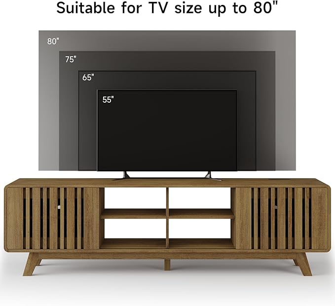 ONBRILL 70-Inch TV Stand for TVs up to 80 Inch, Mid-Century Modern Television - Image 5