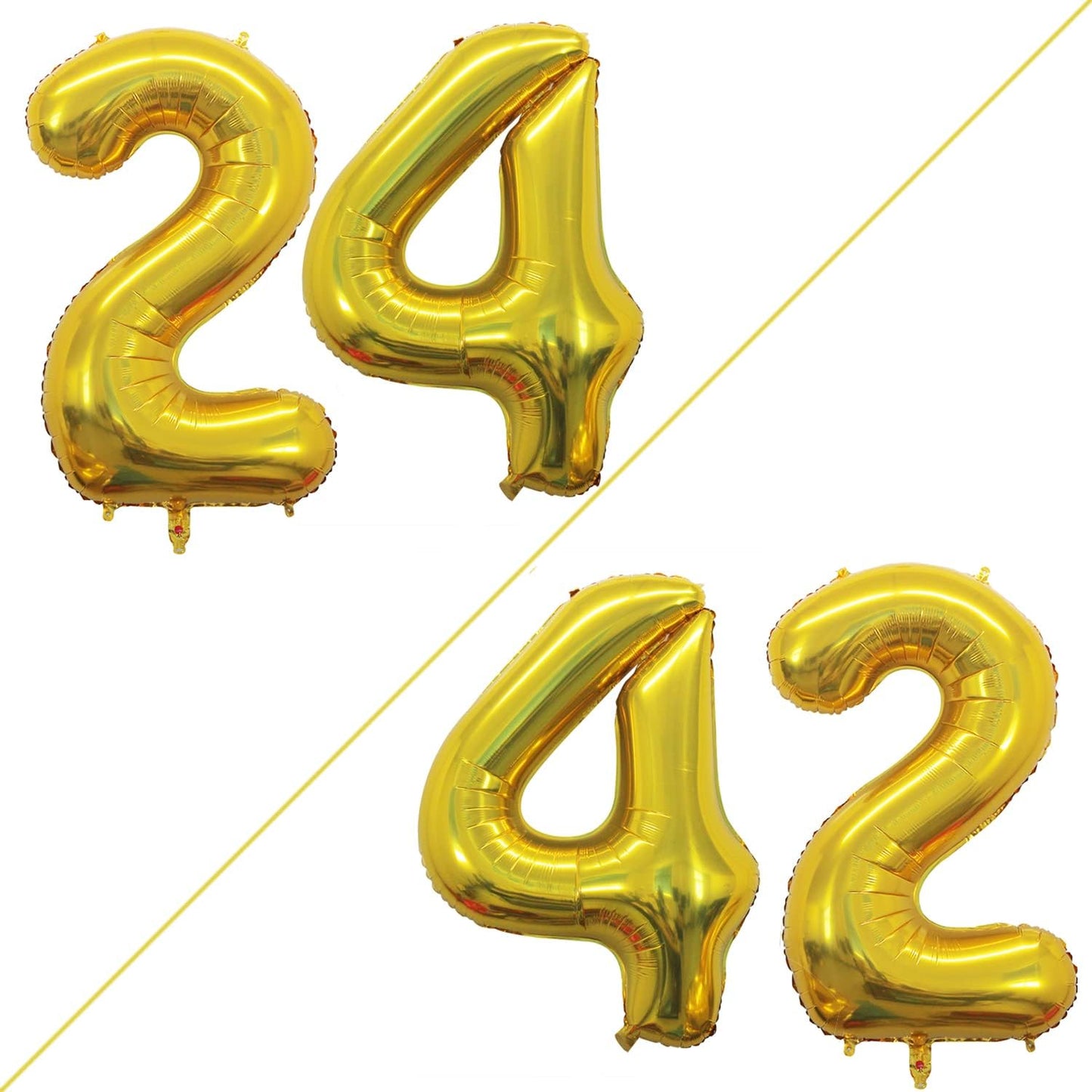GOER Number 24 Balloons for 24th Birthday Party Decorations,42 Inch Jumbo Foil Helium 42 Balloons for 42nd Birthday Party Decoration (Gold)