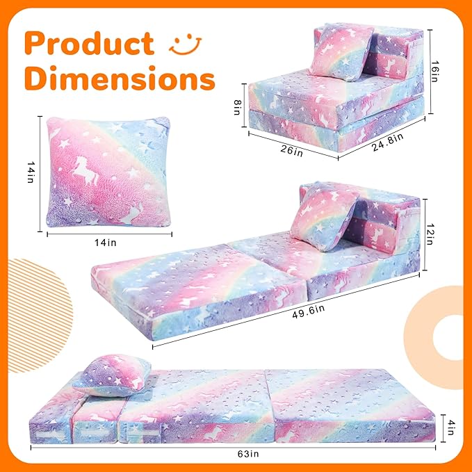 MeMoreCool Glow Rainbow Unicorn Tri-fold Sofa Bed - Image 5