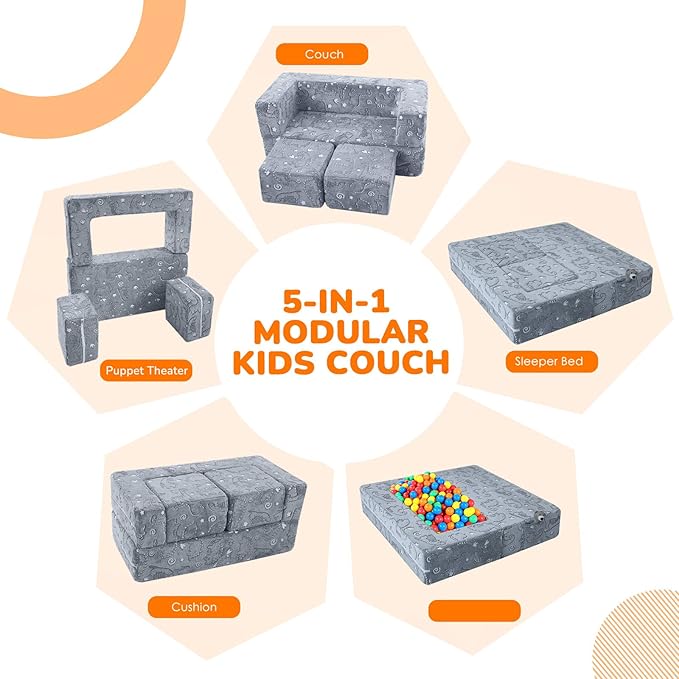 MeMoreCool Dinosaur Glow Foam Kids Play Couch Set, Machine-Washable Cover - Image 4