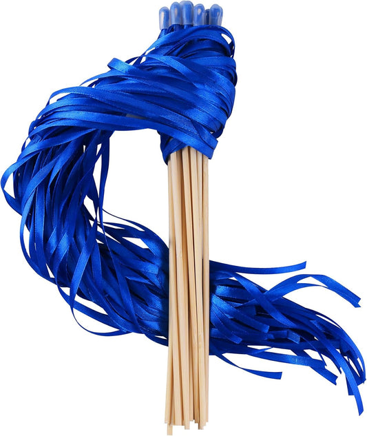 100PCS Ribbon Stick Wands Wedding Streamers with Silk Fairy Stick Wand for Wedding Party Baby Shower Send Off Party Activities Holiday Celebration Favors (Royal Blue-100PCS)