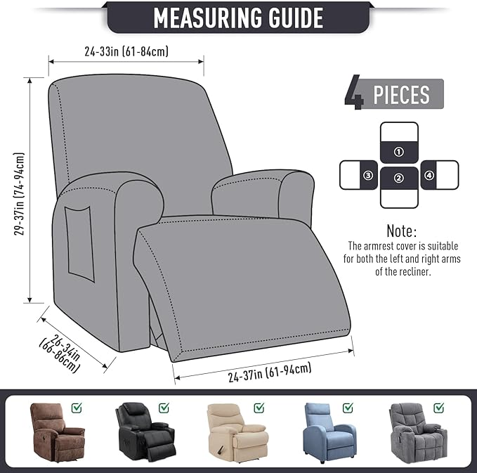 TAOCOCO Recliner Cover 4-Pieces, Recliner Stretch Sofa Slipcover, Recliner - Image 5