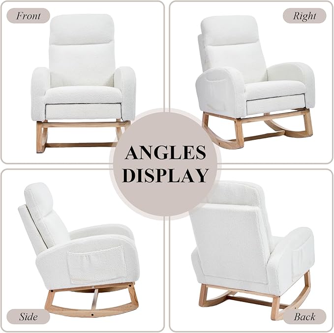 NIOIIKIT Oversized Nursery Rocking Chair, Teddy Upholstered Glider Chair - Image 8