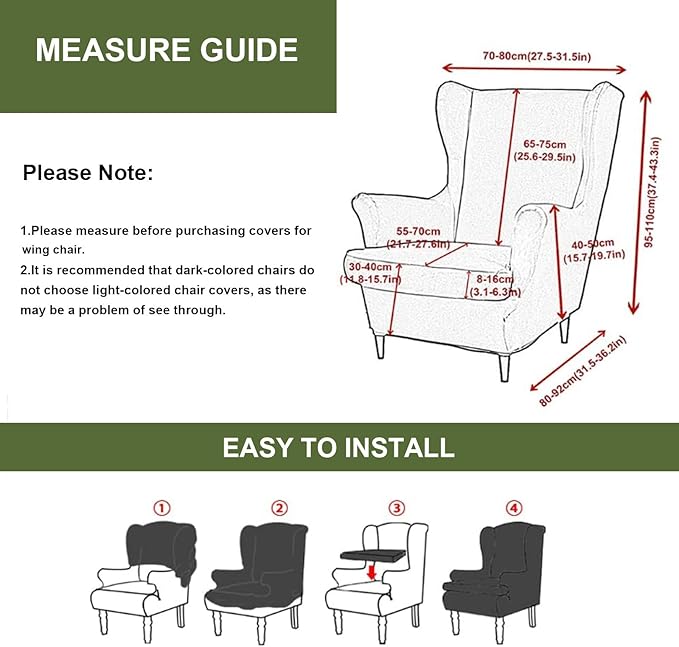 HAOYONG Printed Wingback Chair Covers 2 Pieces Wing Chair Slipcover High - Image 3