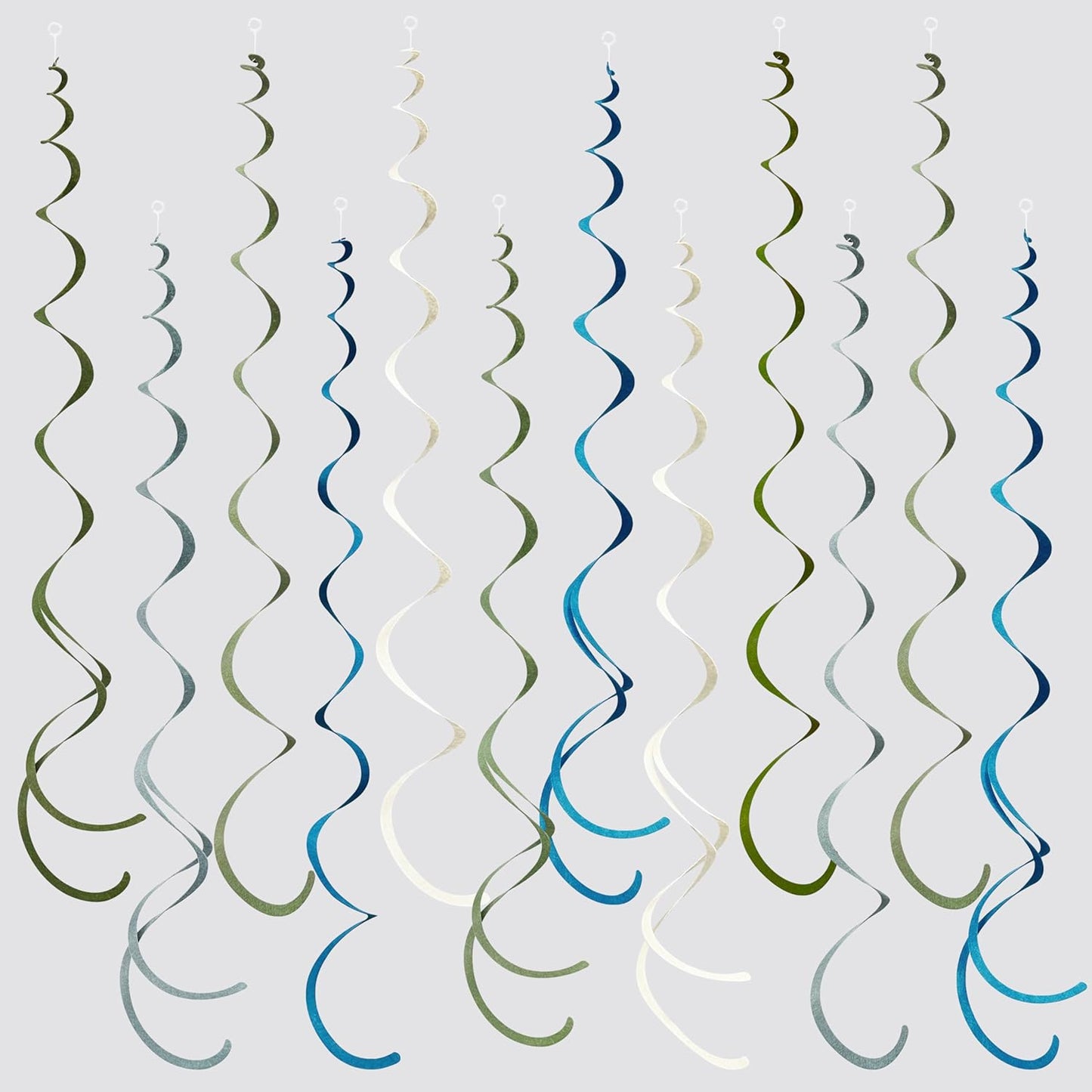 36 Pcs Sage Green Dusty Blue Hanging Swirl Decorations Blue Sage Green Felt Swirl Streamer Spiral Ceiling Garland for Baby Shower Birthday Retirement Wedding Safari Silly Goose Theme Party Supplies