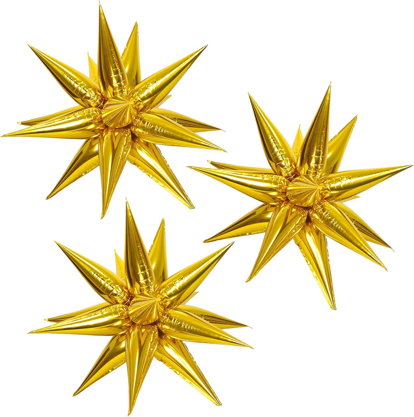3pcs 26inch 3D Explosion Star foil Balloon, Gold Foil Star Burst Cone Balloons for Birthday Wedding New Year Party Event