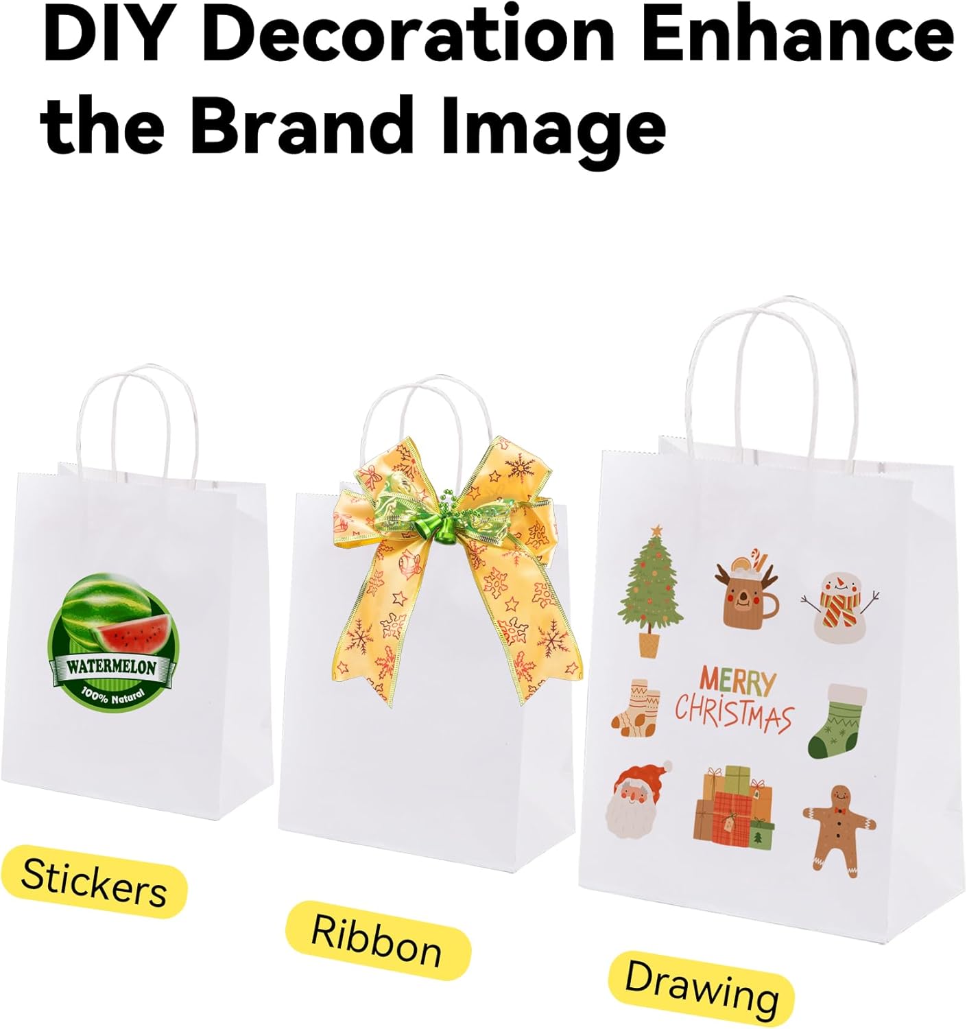 BAG BOX 25 Pack 5.9x3.1x8.25 Inch White Gift Bags with Handles,Bulk Kraft Paper Bags for Shopping, Retail, Merchandise, Wedding, Party Favors, Paper Grocery Sacks