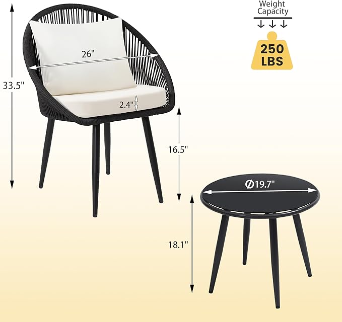 wildformers 3 Pieces Bistro Set, Woven Rope Chair - Image 6